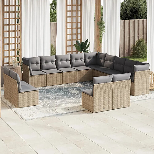 vidaXL Salon de jardin avec coussins 13 pcs - Beige résine tressée