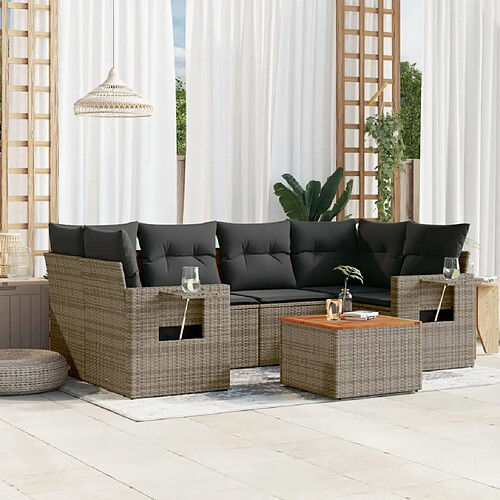vidaXL Salon de jardin 7 pcs Résine tressée - Gris