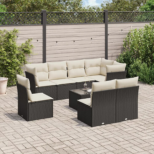 vidaXL Salon de jardin 9 pcs - Noir résine tressée