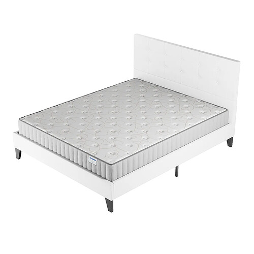 November Sleep Ensemble 140x190 cm, Lit avec tête de lit + Matelas Mousse ép.22cm à mémoire de forme