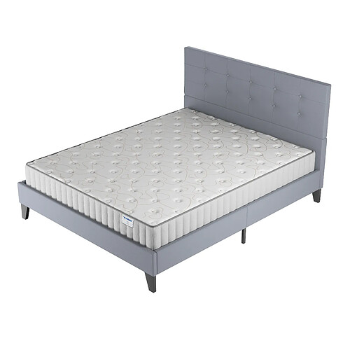 November Sleep Ensemble 140x190 cm, Lit avec tête de lit + Matelas Mousse ép.16cm à mémoire de forme
