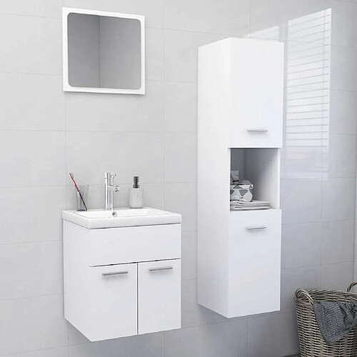 vidaXL Blanc Aggloméré - Ensemble de meubles de salle de bain
