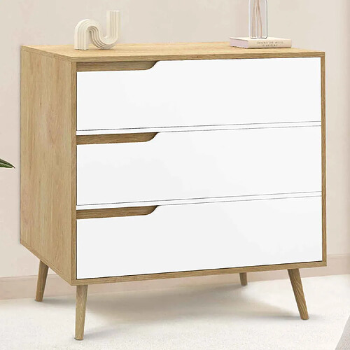 Idmarket Market Commode Helsinki 3 tiroirs - Bois et blanc
