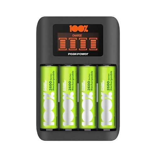 100% PeakPower Chargeur + 4 Piles AA