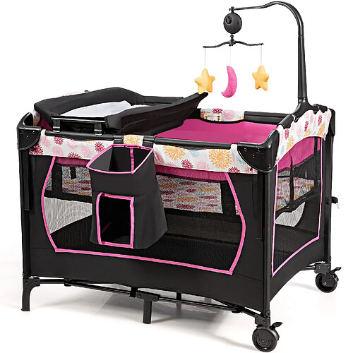 Decoshop26 Lit parapluie bébé 3 en 1 - Rose