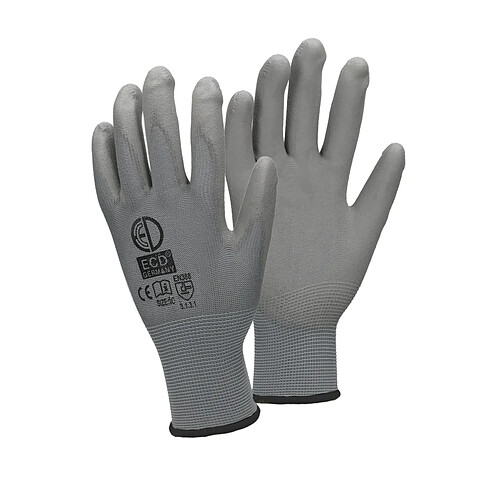 ECD Germany 72 Paires de Gants de Travail en PU - Taille 10-XL - Couleur Gris - Élastique - Protection Usages Multiples - pour Mécanicien Constructeurs Travail de Jardin Bricolage Activités Montage