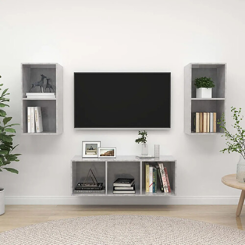 vidaXL Ensemble Meuble TV 3 pcs Gris Béton