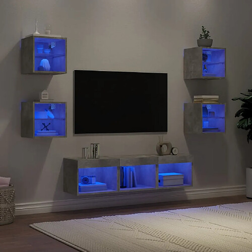 vidaXL Unités TV LED 7 pcs - Gris béton