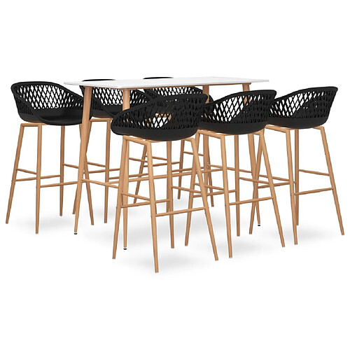 vidaXL Ensemble de bar 7 pcs - Blanc et noir