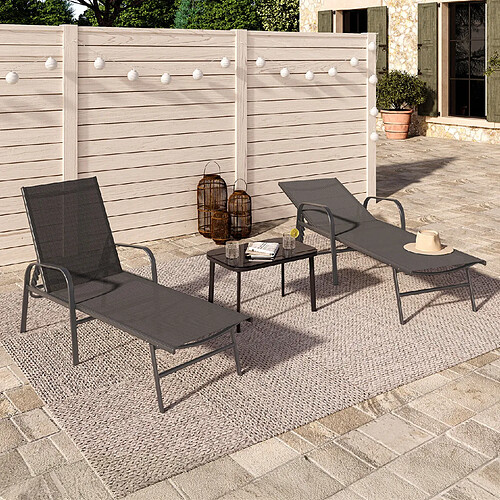 Lot de transats jardin FIDJI Idmarket - Gris anthracite