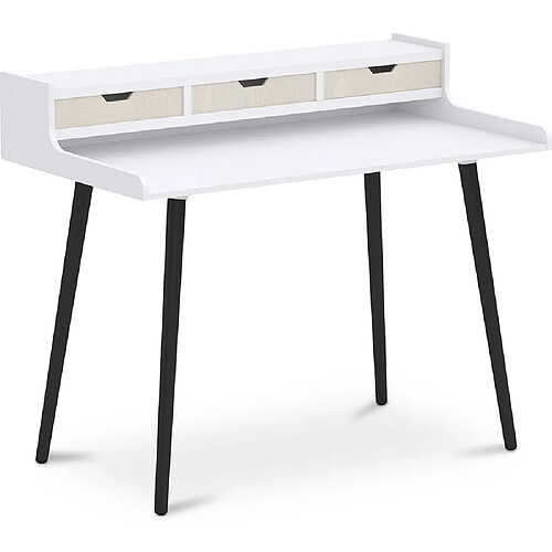 ICONIK INTERIOR Bureau en Bois avec Tiroirs - Design Scandinave - Thora Bois Naturel / Blanc