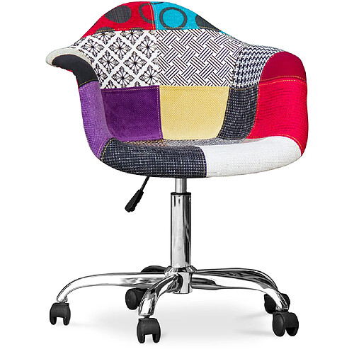 ICONIK INTERIOR Chaise de bureau avec accoudoirs - Chaise de bureau à roulettes - Tapissée en patchwork - Ray Multicolore