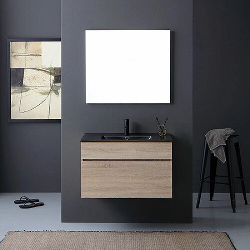 Kiamami valentina Meuble salle de bain avec miroir - Noir