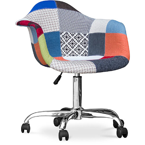 ICONIK INTERIOR Chaise de bureau avec accoudoirs - Chaise de bureau à roulettes - Tapissée en patchwork - Pixi Multicolore