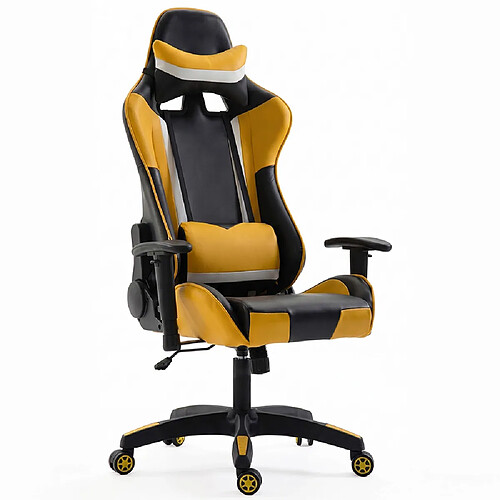 ICONIK INTERIOR Chaise de bureau avec accoudoirs - Chaise de bureau à roulettes - Gamer - Guy Jaune