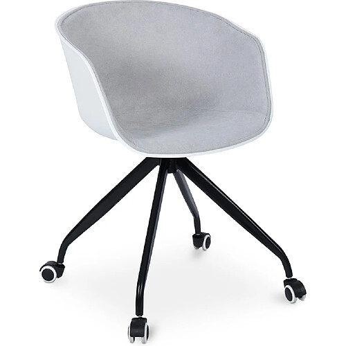 ICONIK INTERIOR Chaise de bureau avec accoudoirs - Chaise de bureau à roulettes - Noir et blanc - Jodie Gris clair