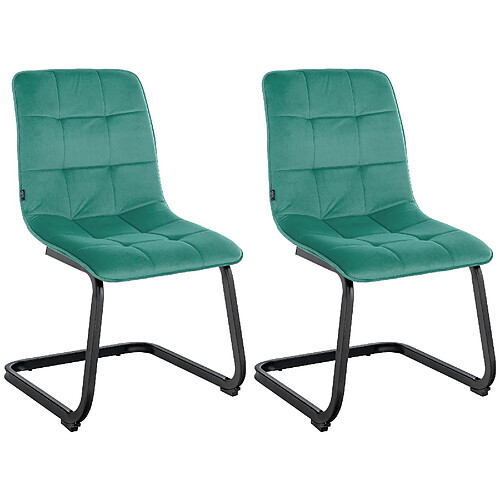 Decoshop26 Set de 2 chaises de salle à manger en velours vert et pieds luge en métal noir 10_0001580