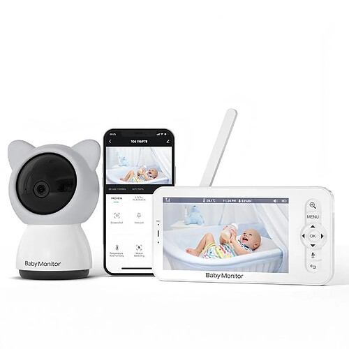 Babyphone Camera HD 5 Pouces Vision Nocturne Détection Plein HD 1080p WiFi - Yonis