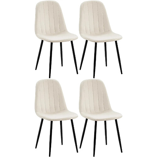 decoshop26 Set de 4 chaises - Velours crème