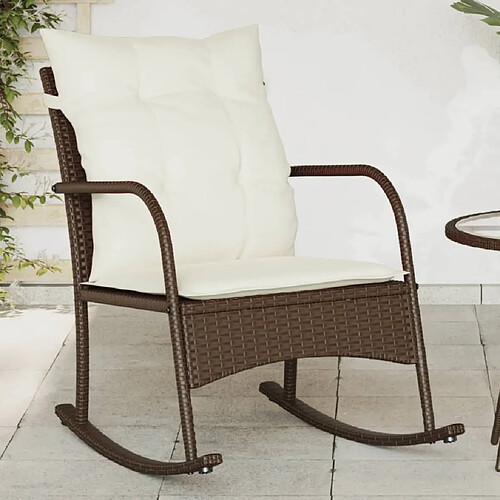 vidaXL Chaise à bascule de jardin avec coussins marron résine tressée