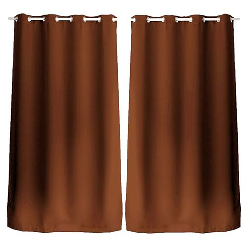 Toilinux Lot de 2 Rideaux en toile unie Basic à 8 œillets - 140 x 240 cm - Orange terre cuite