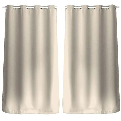 Toilinux Lot de 2 Rideaux unis occultants avec œillets - 140 x 240 cm - Ivoire