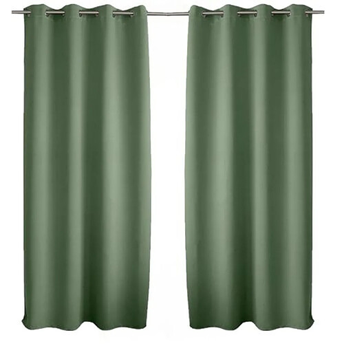 Toilinux Lot de 2 Rideaux occultants Basic à 8 œillets - 140 x 240 cm - Vert Argile