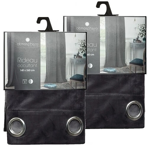 Toilinux Lot de 2 Rideaux occultants en polyester effet velours - Gris foncé - 140 x 260 cm