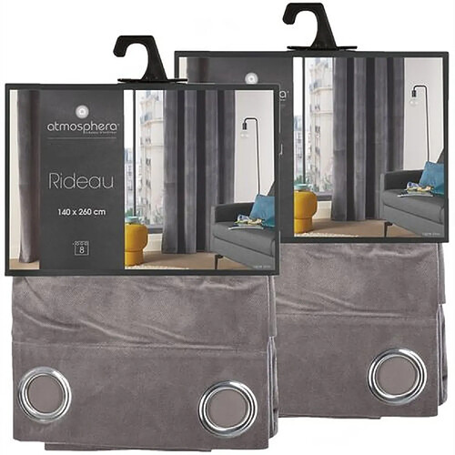 Toilinux Lot de 2 Rideaux Lilou - 140 x 260 cm - Gris foncé