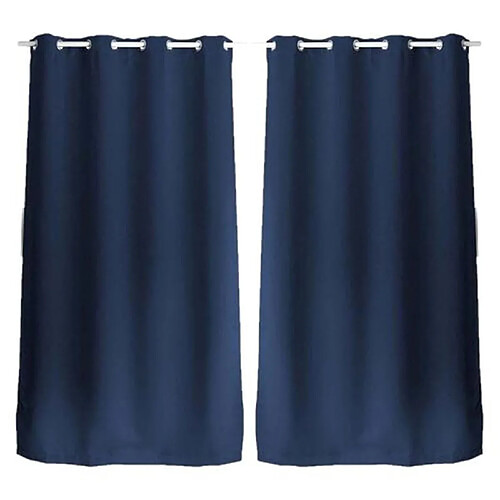 Toilinux Lot de 2 Rideaux unis occultants avec œillets - 140 x 240 cm - Bleu Marine