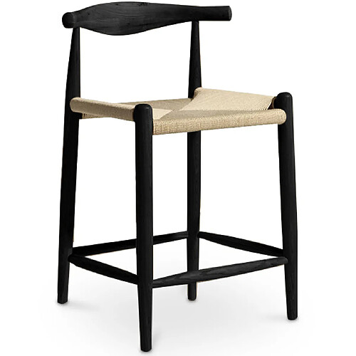 ICONIK INTERIOR Tabouret en bois design Boho Bali - 65cm - Elb Noir