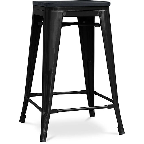 ICONIK INTERIOR Tabouret de bar - Design industriel - Bois et acier - 61cm - Stylix Noir