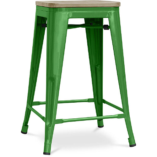 ICONIK INTERIOR Tabouret de bar design industriel - bois et acier - 61cm - Stylix Vert