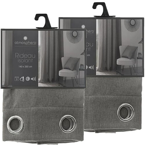 Toilinux Lot de 2 Rideaux isolants Tim 8 œillets - 140 x 260 cm - Taupe