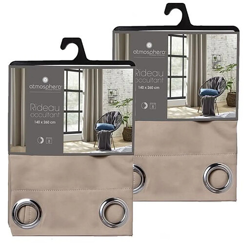 Toilinux Lot de 2 rideaux occultants avec 8 œillets LOUISA - 140 x 260 cm - Marron clair