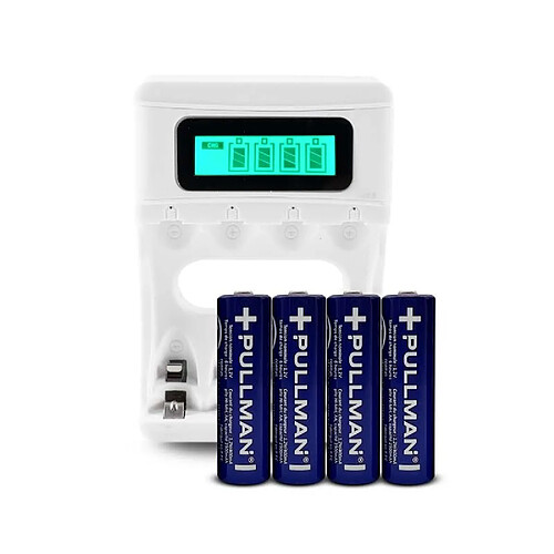 Pullman chargeur + 4 piles rechargeables AA NiMH