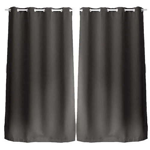 Toilinux Lot de 2 Rideaux unis occultants avec œillets - 140 x 240 cm - Gris Foncé