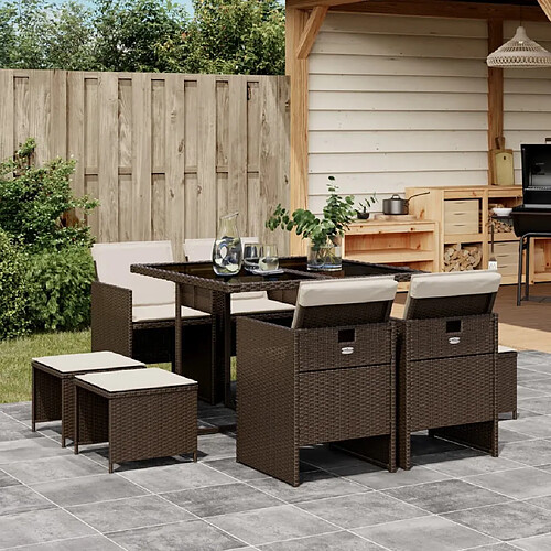 vidaXL Ensemble de jardin et coussins 9 pcs - Marron