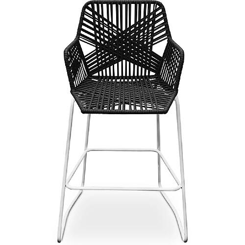 ICONIK INTERIOR Tabouret Design Boho Bali en Rotin - 75cm - Tale Noir