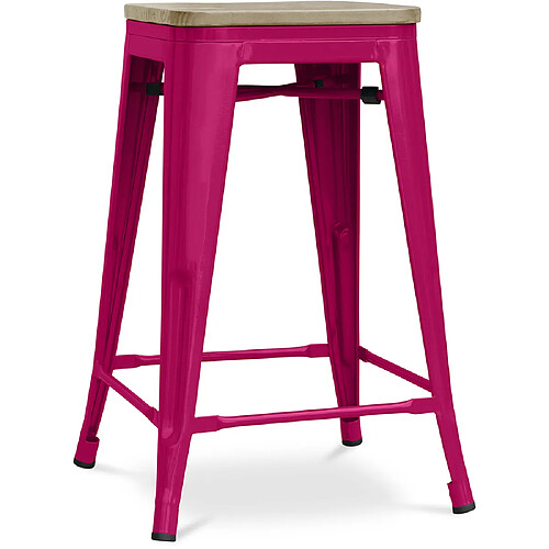 ICONIK INTERIOR Tabouret de bar design industriel - bois et acier - 61cm - Stylix Fuchsia