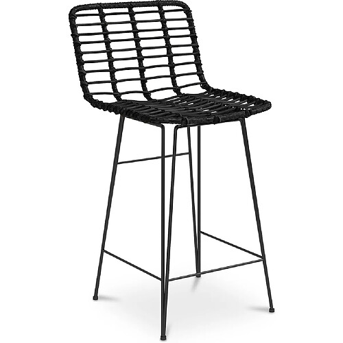 ICONIK INTERIOR Tabouret de bar en osier - Boho Bali Design -65cm - Catori Noir