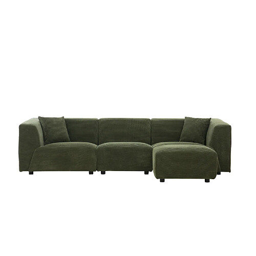 Concept Usine Canapé droit 3 places + 1 pouf en velours côtelé vert MONROE