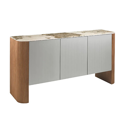 Angel Cerda Buffet en bois argenté, noyer et plateau en marbre de porcelaine