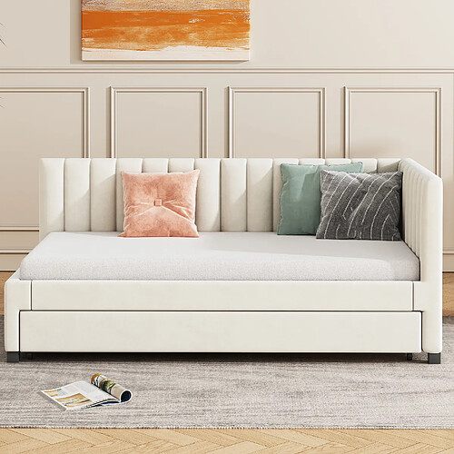 KOMHTOM Canapé-lit avec sommier 90x200 cm Beige Velours