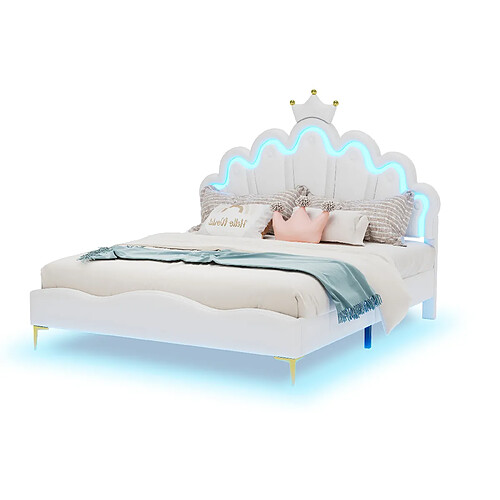 KOMHTOM Lit Double Plat Intérieur en Cuir - 140 x 200 cm - Blanc