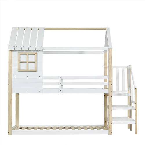 Lit Superposé Bois Avec Escalier Rangement | 90x200 Cm, 2 Tiroirs, Sécurisé, Sans Matelas (blanc) - 14