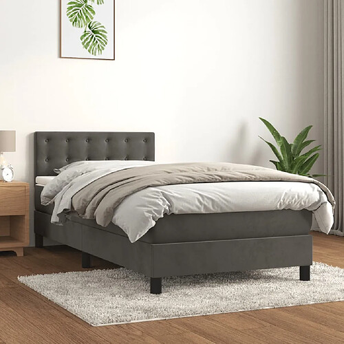 vidaXL Sommier Gris foncé 90x190 cm Velours