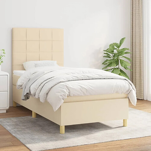 VidaXL Sommier et matelas 100x200 cm - Crème tissu