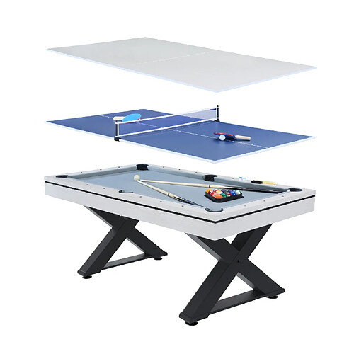 Concept Usine Table multi-jeux, ping-pong et billard en bois blanc TEXAS