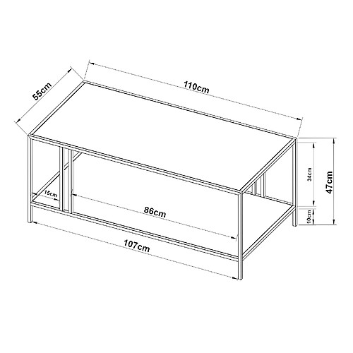 helloshop26 Table basse métal 47x110 cm - Noir